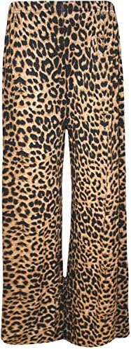 OgLuxe Plus Size Women’s Print Palazzo Wide Leg Flared Ladies Trousers Pants 4-26 (XXXL/XXXXL (US 24-26), Leopard)