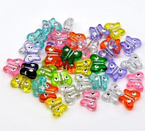 100 X MIXED ACRYLIC BUTTERFLY BEADS 11 X 9 MM - (Crafts - Jewellery Making Beads - Fashion Charms - Jewelry Accessories - Jewellery Findings 1s)