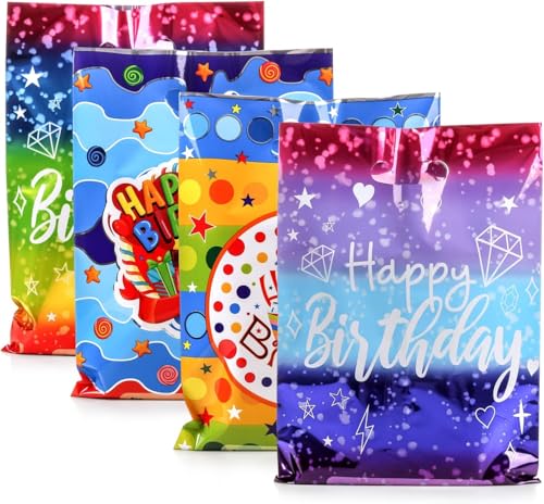 PintreeLand 6.7 * 9.8inch Happy Birthday Party Favor Bags 40 PCS, Plastic Goodies Loot Gift Bags Bulk for Kids Baby Girls & Boys Birthday Party Supplies (A Style 40 Packs)