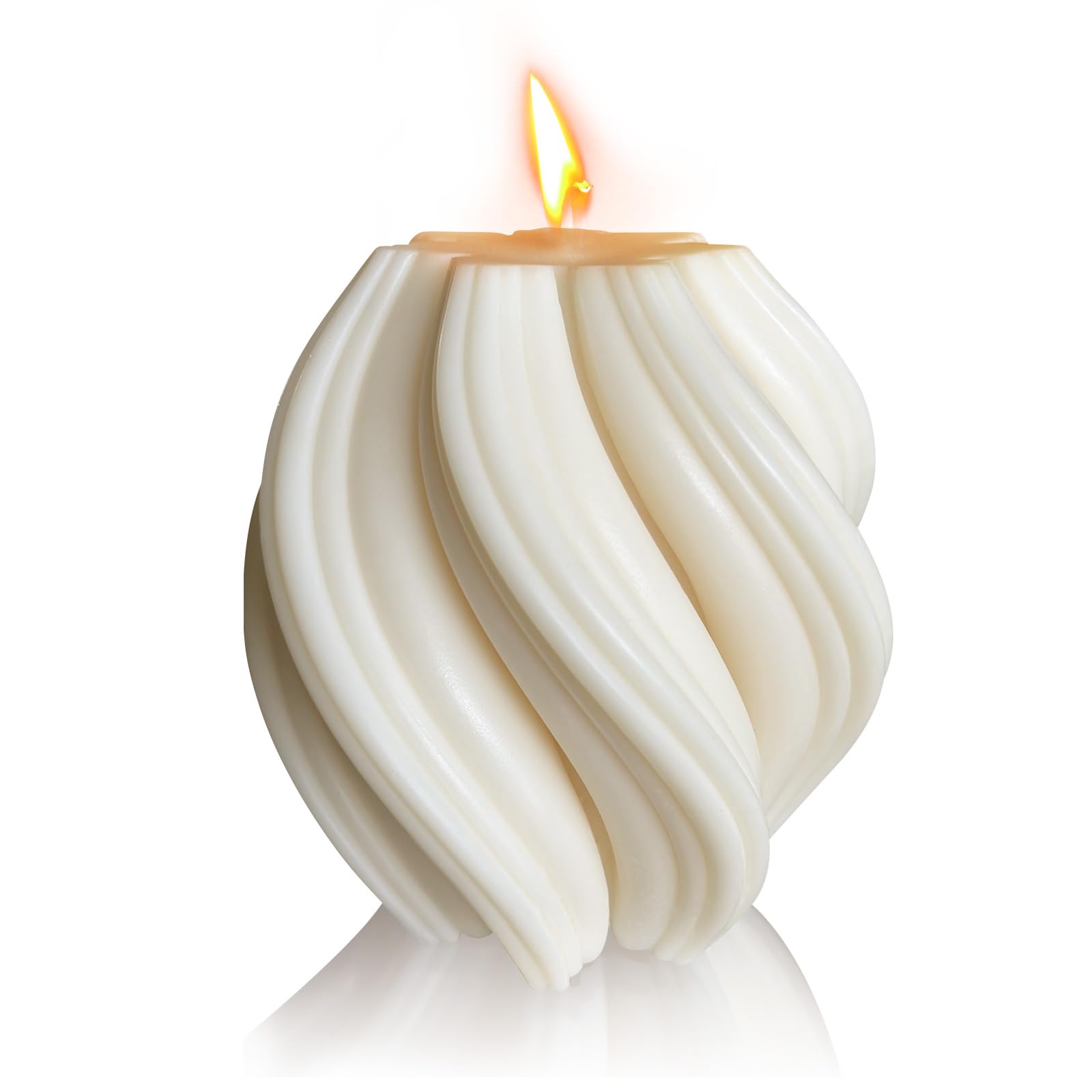 Photo 1 of (SMALL)Spiral Swirl Candle Beautiful Handmade Pillar Scented Soy Wax Twirl Elegant Bubble Aesthetic Candle Housewarming Gift Home Room Shelf Decor Idea Spiral Candl (White Medium)