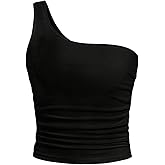 SweatyRocks Women's Y2k One Shoulder Tank Top Ribbed Knit Slim Fit Crop Top Women Cute Tops