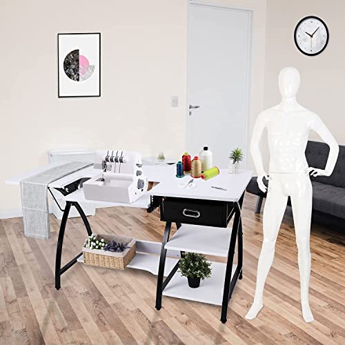 BAHOM Adjustable Sewing Craft Table with Drawer, Multifunction Crafting