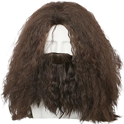 Hagrid Curly Wig Hair and Beard Costume Accessories for Halloween Brown
