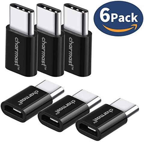 USB C Adapter 6 Pack, Type C to Micro USB Adapter Converter for MacBook, Nintendo Switch, Nexus 5X 6P, Google Pixel 2XL, Samsung Note 8 S8 S8+, LG V 20 and More (Black)