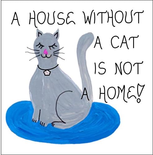 About Cats Magnet -Quote about felines. Humorous - Gray kitty, solitaire rhinestone necklace, blue rug