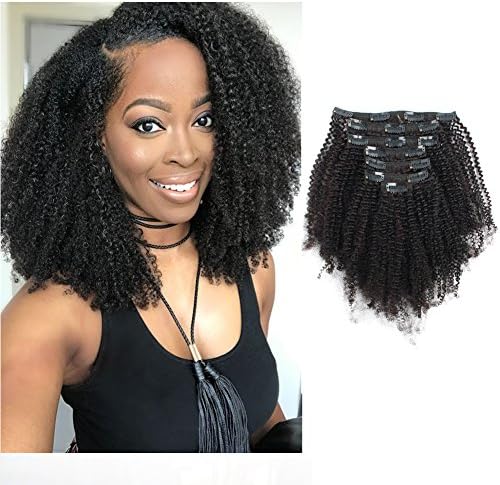 Sassina Top 8A Grade Remy Hair Extensions 4C Afro Clip in For Black Women Natural Black Afro Kinky Coily Clip in Human Hair Double Wefts 120 Grams 7 Pieces per Set With 17 Clips 4AC 12 Inch