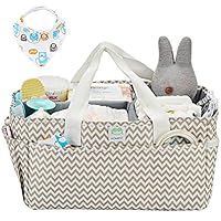 HOMEST Baby Diaper Caddy with 1 Bandana Drool Bibs, Nursery Essentials Organizer Bag for a Baby Shower Gift, Ripple