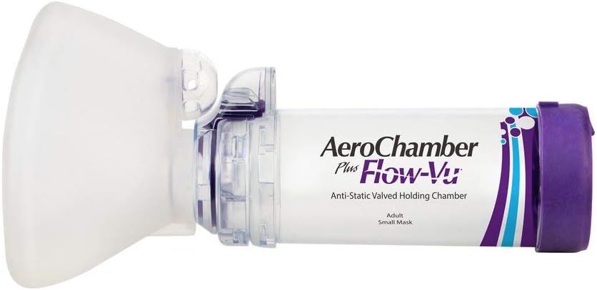 AeroChamber Plus Flow-Vu Anti-Static with Adult Small mask 1 Device, Dimensions 14.5cm length, 4.6 width