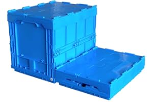 DJC Supply 82 Liter Collapsible Heavy Duty Storage Bin/Foldable & Stackable Utility Crate With Attached lockable Lid 22" L x 14.15" W x 9.64" H (2 PACK)