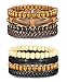 LOYALLOOK 8pcs Mixed Wrap Leather Wristbands Bracelets and Wood Beads Bracelet Set for Men Women 7-8.5inches Adjustable Black/Brown