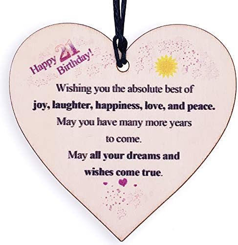 HONZEE 21st Birthday Gifts for Her Daugther Gifts Wish Happiness Love Wooden Hanging Heart Plaque