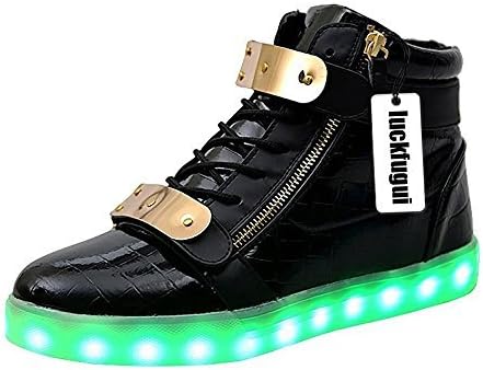 Men Women Metal High Top USB LED Light Shoes Flashing Sneakers BK43