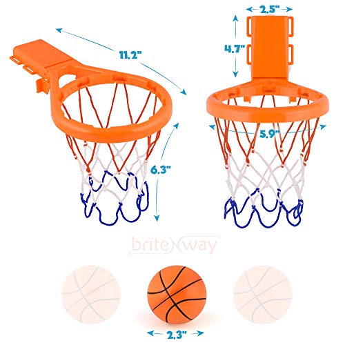 BRITENWAY Fun Basketball Hoop & Balls Playset for Little Boys & Girls | Bathtub Shooting Game for Kids & Toddlers | Suctions Cups That Stick to Any Flat Surface + 3 Balls Included