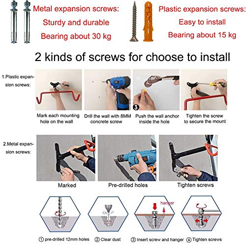 Saurka Foldable Bike Wall Mount, Bike Rack Wall, Bicycle Horizontal Mounting Hanger for Indoor Storage - Hook Angle Adjustable