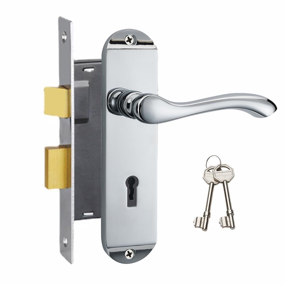 HENYIN Polished Chrome Bedroom Door Lock Set, Entry Door Lock Set with Key, Backset 45MM(Z01-ET-45)
