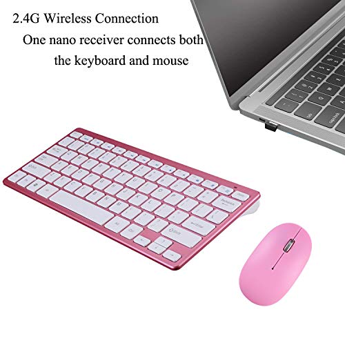 Pink Noiseless Click 2.4G Wireless Keyboard with Bluetooth 2.4G Dual Mode Mouse Quiet Typing 2-in-1 Portable Keyboard Mouse Combo
