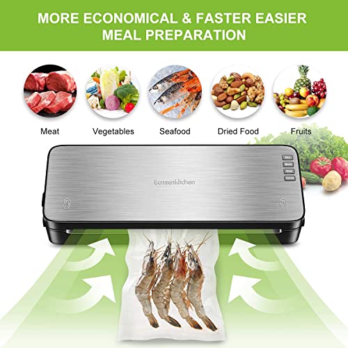 Bonsenkitchen Food Vacuum Sealer Machine with Kitchen Scale, Automatic Vacuum Sealer Built in Air Sealing System, Multipurpose Food Sealer for Long-Lasting Food Preservation, Easy to Use, Silver