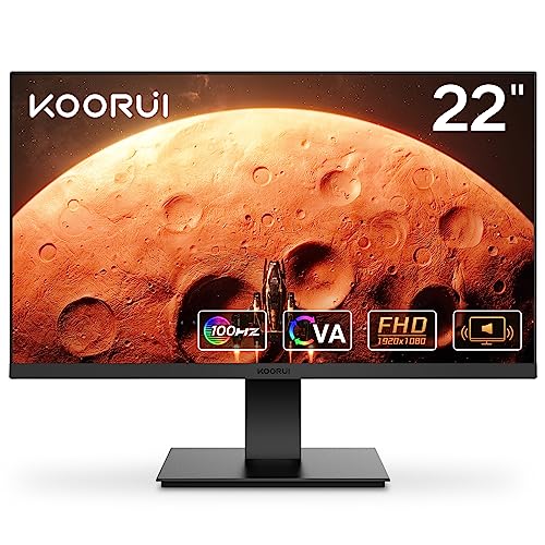 KOORUI Monitor da 22 Pollici con Altoparlanti Integrati, 100Hz, Schermo 1080p, Senza Cornice, HDMI, Inclinabile, Protezione per gli Occhi, Montaggio a Parete VESA Nero