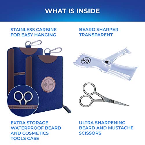 Manecode Beard Shaping Kit - Grooming Tools for Men - Adjustable Lineup Template with built-in Comb, Laser Sharpening Scissors, All in Hygiene Travel Case