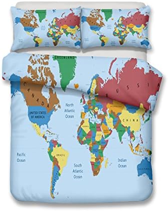 FASHION WORLD MAP pattern series 3D Bedding Set Print Duvet cover set lifelike bed sheet #2 (5, Double)