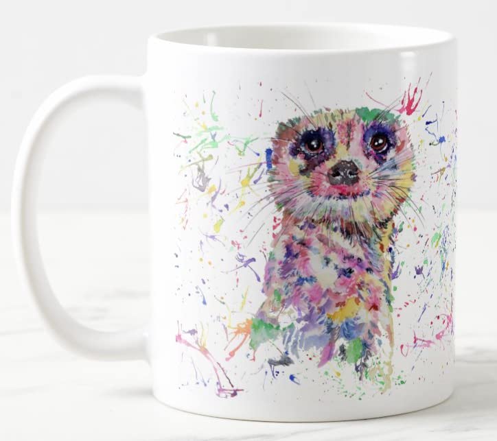 Vixar Meerkat Dessert Wildlife Watercolour Art Coloured Mug Cup Gift Birthday Work Office Christmas Tea Coffee (White)