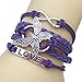 JQUEEN Butterfly Love Infinity Leather Rope Vintage Silver Plated Wrap Charm Link Bracelet Bangle
