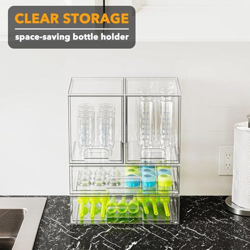 Bottle Storage Organizer Baby, Acrylic Bottles Station Organizer Container, Stackable Clear Drawers for Countertop, Vanity, Bathroom, Cabinet, Pantry Organization (4 Pack)