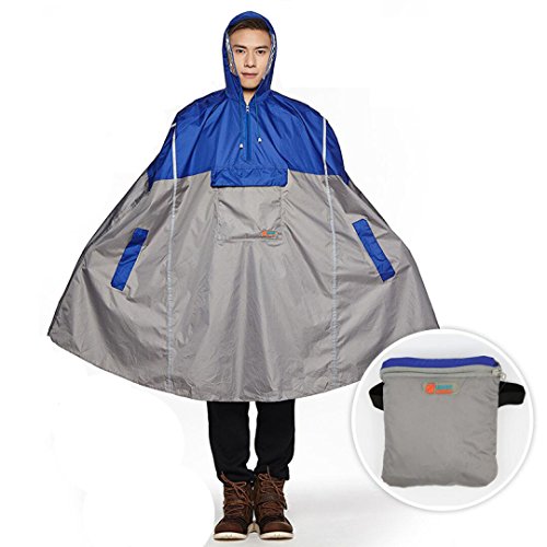 Sudatek NEW Lightweight Cycling Rain Poncho Bike Hooded Raincoat Rain Cape Duarable Breathable and Waterproof with Reflector Strips for Mens and Womens (Blue) - Thumbnail 4