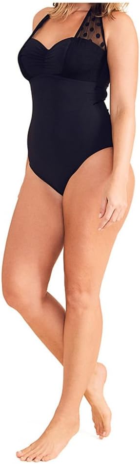 Womens Icon Spot Mesh Detail Halter Neck Underwired Tummy Control Shaping Swimsuit