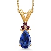 Gem Stone King 14K Yellow Gold Blue Created Sapphire and Red Rhodolite Garnet Pendant Necklace for Women | 1.11 Cttw | Gemstone September Birthstone | Pear Shape 7X5MM | With 18 Inch Chain