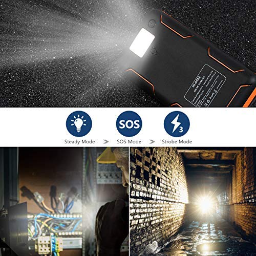Portable Charger 24000mAh, Hiluckey Solar Charger Power Bank Waterproof External Backup Battery Pack with Emergency LED Flashlight for Smartphones, Tablets and More - Thumbnail 6
