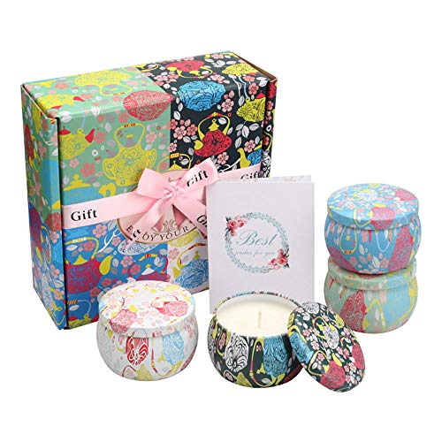 Scented Candles Gift Sets,NetEra Natural Soy Wax with Floral Essential Oil Travel Tin Candles Use for Aromatherapy Stress Relax,Decor,Yoga Meditation Reiki,Lavender Gardenia Jasmine and Vanilla-4Pack