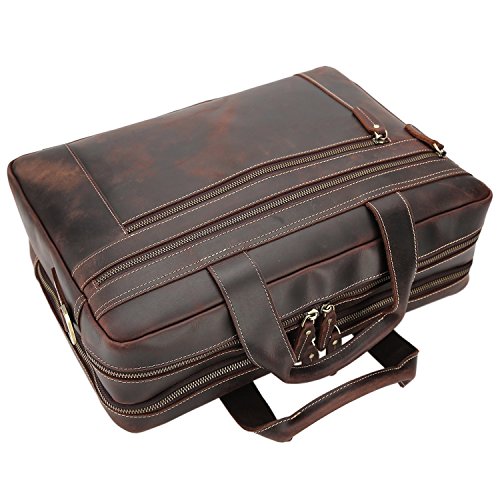 Polare Men's Full Grain Leather 17'' Briefcase Laptop Business Bag with