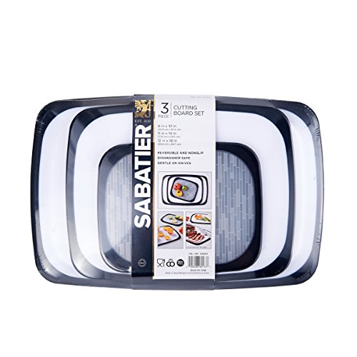 Sabatier 5172588 3-Piece All-Purpose Non-Slip Plastic Cutting Board Set, Assorted Sizes, White/Black