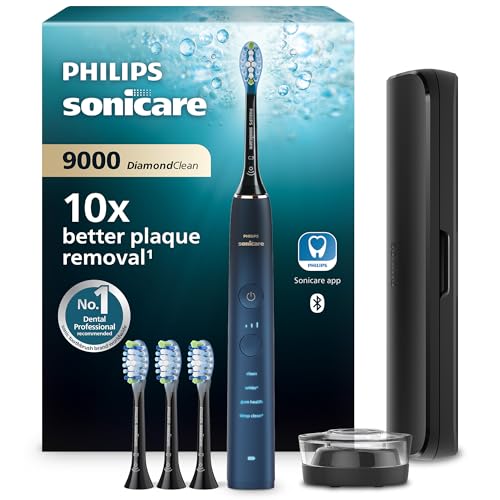 Philips Sonicare Spazzolino elettrico DiamondClean serie 9000 edizione speciale: per pulizia dei denti e igiene orale, blu scuro, 4 testine Premium Plaque C3 (modello HX9911/89)