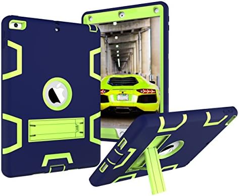 Walle Shop New iPad 9.7 2017 case,Heavy Duty Shockproof Hard PC+Silicone Hybrid High Impact Resistant Armor Defender Full Body Protective Cover for Apple iPad 9.7 2017 Released (navy+green)