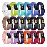 Fundro Replacement Bands Compatible with Fitbit Charge 2, Classic & Special Edition Adjustable Sport Wristbands Small Large 18-Pack (18-Pack, Small (5.5