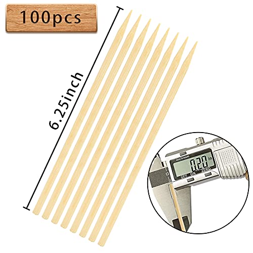 HANSGO Wooden Candy Apple Skewer Sticks, 5mm 6.25inch Birch Bamboo BBQ Caramel Apple Sticks Cotton Candy Stick Rock Candy Stick Skewer Semi Pointed Lollipop Sticks Barbecue Corn Dog