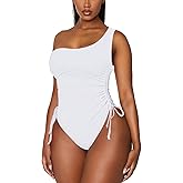 Viottiset Women's One Shoulder Ruched One Piece Swimsuit Tummy Control High Cut Cheeky Bathing Suit