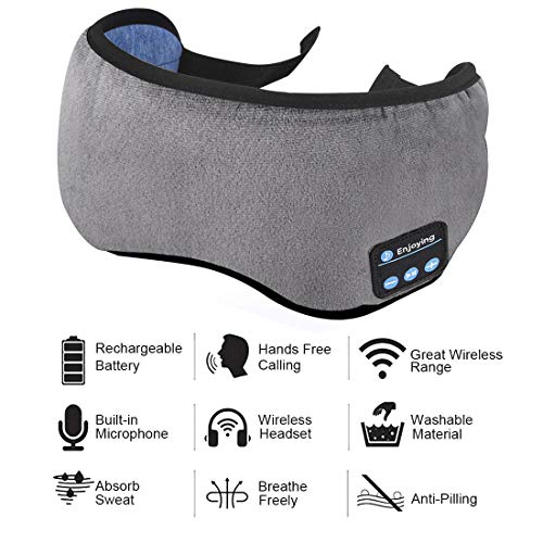 Homder Sleep Headphones Bluetooth 5.0 Eye Mask for Men Women, Noise Cancelling Sleeping Mask Block Light, Soft Comfort with Adjustable Strap for Sleeping, Meditation, Travel, Washable