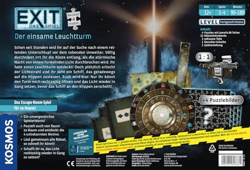 KOSMOS 698881 EXIT® - Das Spiel + Puzzle - Der einsame Leuchtturm, Level: Fortgeschrittene, Escape Room Spiel, EXIT Game mit Puzzle für 1-4 Spieler ab 12 Jahre 2