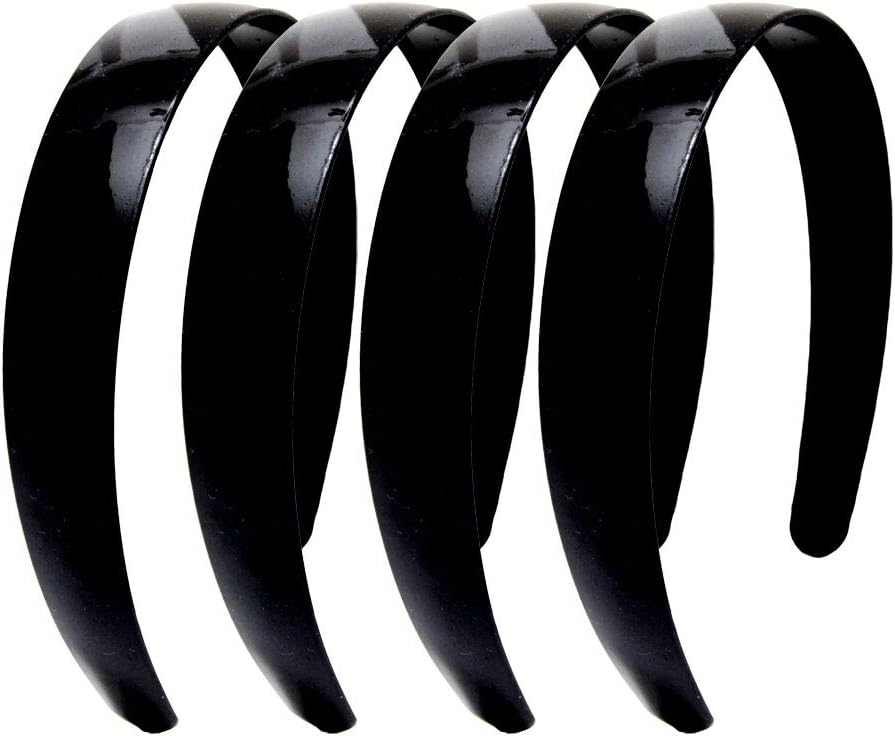 Luxxii Plastic 1" Black Alice Hairband for Kids Girls Teens Headbands (Pack 4 (Black 1"))