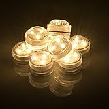 AGPtEK 10PCS Submersible Waterproof Round Decoration Candle Lights With 3 SMD High Brightness LED, Coin Batteries For Pond Pool Bath Outdoor Garden Bar Disco Spa Tub Decoration Wedding-Warm White