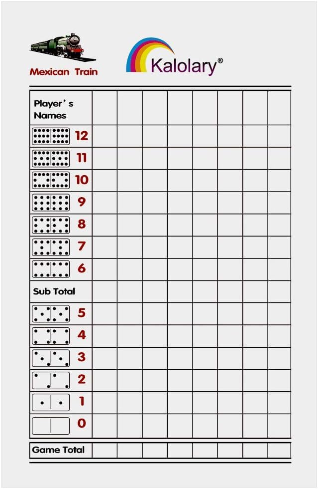 200 Sheets Mexican Train Dominoes Scorepad, Kalolary Domino Score Pads with Tile Image Elegant Mexican Train Dominos Game Record Keeper Book