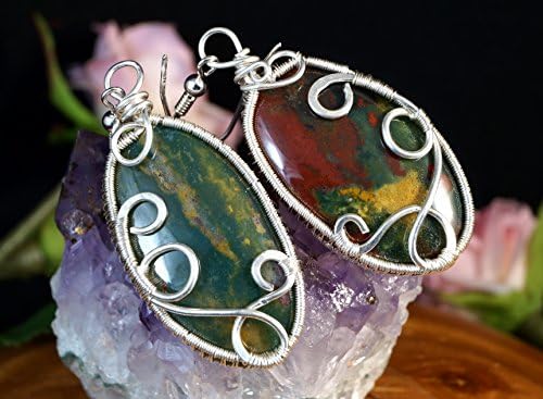Sterling Silver earrings with Bloodstone / wire wrapped / handmade