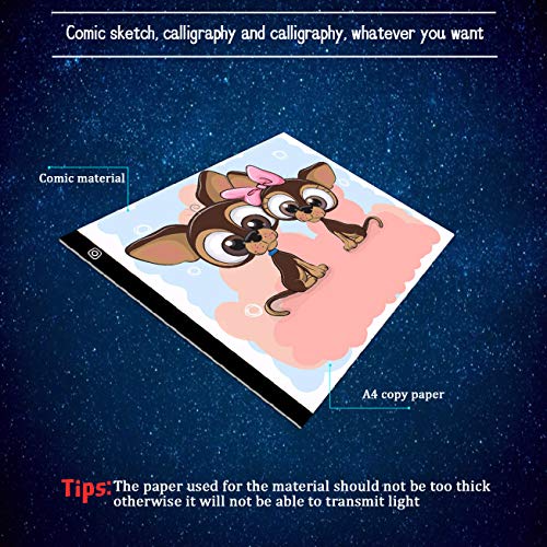 A4 LED Light Box Set Diamond Painting Board, Ultra-Thin Drawing Light Pad Powered by USB with Handbag, Adjustable Angle Stand Holder and Clips for DIY Art Craft Sketching, Water Color Paper, Artists A
