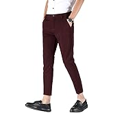 Plaid&Plain Men's Stretch Skinny Fit Casual Business Pants Ankle Dress Pants