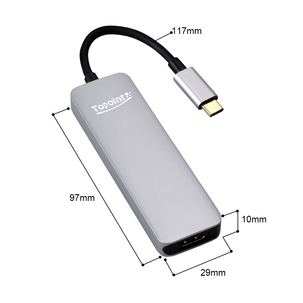 USB C Hub,Topoint 5 in 1 Type C USB 3.1 Adapter bis HDMI 4K-Adapter mit 2 USB 3.0 Anschlüsse SD / TF-Kartenleser für neues MacBook / MacBook Pro 2015/2016/2017, andere USB-C-Port Ausgerüstet Devices