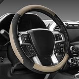 SEG Direct Black and Beige Microfiber Leather Steering Wheel Cover for F-150 Tundra Range Rover 15.5" - 16"