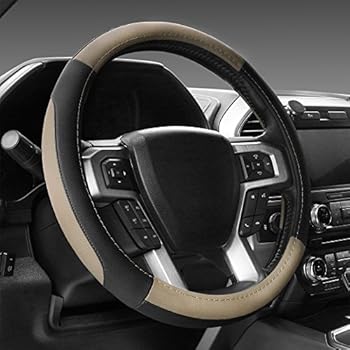 SEG Direct Black and Beige Microfiber Leather Steering Wheel Cover for F-150 Tundra Range Rover 15.5